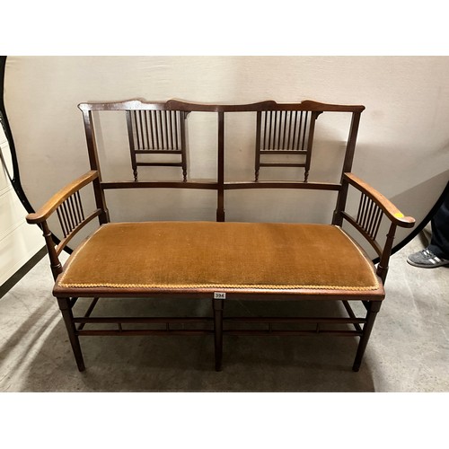 394 - EDWARDIAN MAHOGANY FRAMED SOFA WITH UPHOLSTERED SEATS W49