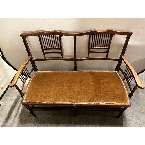 394 - EDWARDIAN MAHOGANY FRAMED SOFA WITH UPHOLSTERED SEATS W49