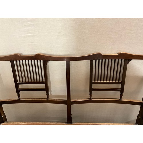 394 - EDWARDIAN MAHOGANY FRAMED SOFA WITH UPHOLSTERED SEATS W49