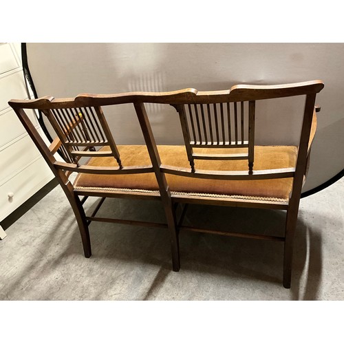394 - EDWARDIAN MAHOGANY FRAMED SOFA WITH UPHOLSTERED SEATS W49