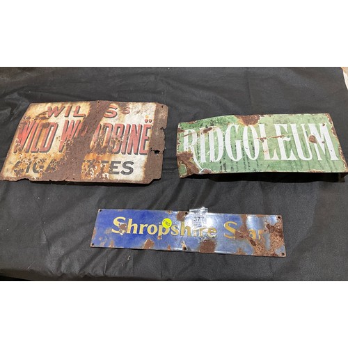 377 - VARIOUS ORIGINAL ANTIQUE ENAMEL SIGNS A/F SHROPSHIRE STAR ETC APPROX W18