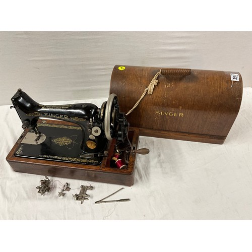 397 - ANTIQUE SINGER SEWING MACHINE IN ORIGNAL OAK CASE