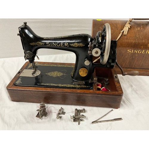 397 - ANTIQUE SINGER SEWING MACHINE IN ORIGNAL OAK CASE