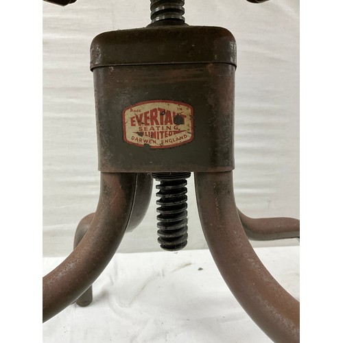 399 - HEIGHT ADJUSTABLE INDUSTRIAL METAL CHAIR WITH WOODEN SEAT AND BACK W15