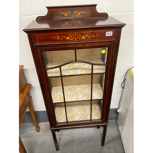 373 - EDWARDIAN MAHOGANY INLAID DISPLAY CABINET WITH GLAZED DOOR W23