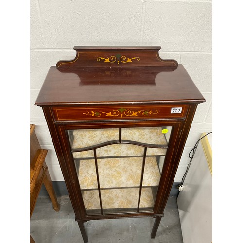 373 - EDWARDIAN MAHOGANY INLAID DISPLAY CABINET WITH GLAZED DOOR W23