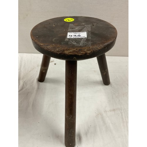 426 - TWO ANTIQUE MILKING STOOLS CIRCULAR ONE DATED 1937 SMALL H9.5