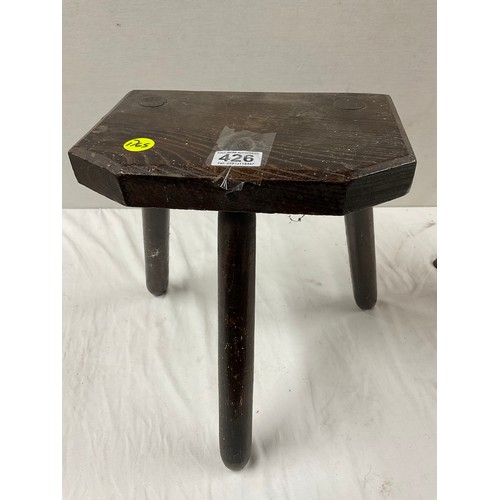 426 - TWO ANTIQUE MILKING STOOLS CIRCULAR ONE DATED 1937 SMALL H9.5