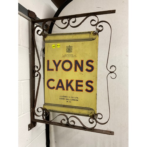 375 - ORIGINAL ANTIQUE LYONS CAKES DOUBLE SIDED ENAMEL SIGN