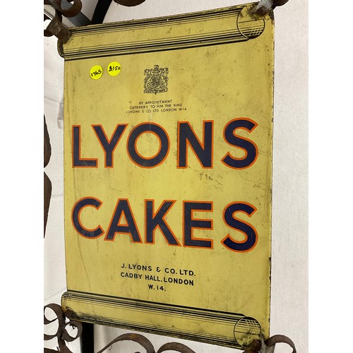 375 - ORIGINAL ANTIQUE LYONS CAKES DOUBLE SIDED ENAMEL SIGN