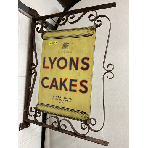 375 - ORIGINAL ANTIQUE LYONS CAKES DOUBLE SIDED ENAMEL SIGN