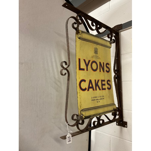 375 - ORIGINAL ANTIQUE LYONS CAKES DOUBLE SIDED ENAMEL SIGN