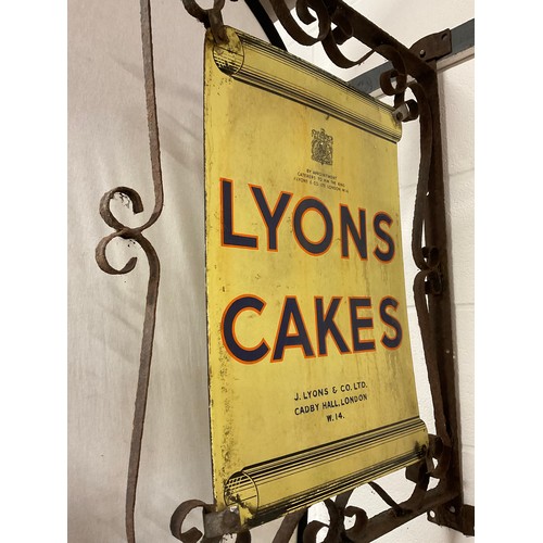 375 - ORIGINAL ANTIQUE LYONS CAKES DOUBLE SIDED ENAMEL SIGN