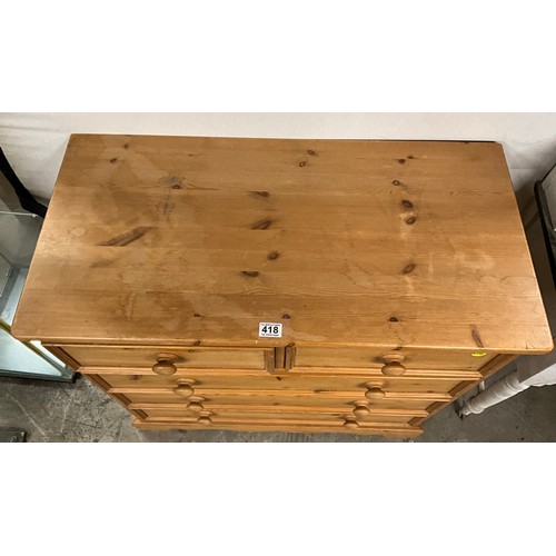 418 - MODERN WAXED PINE TWO OVER THREE BEDROOM CHEST W36