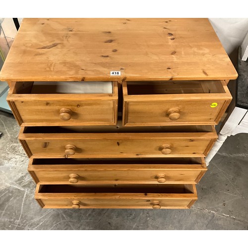 418 - MODERN WAXED PINE TWO OVER THREE BEDROOM CHEST W36
