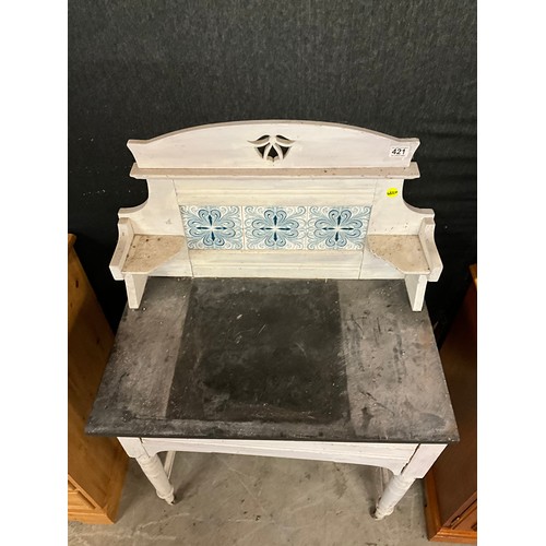 421 - PAINTED EDWARDIAN MARBLE TOP TILE BACK WASH STAND W30