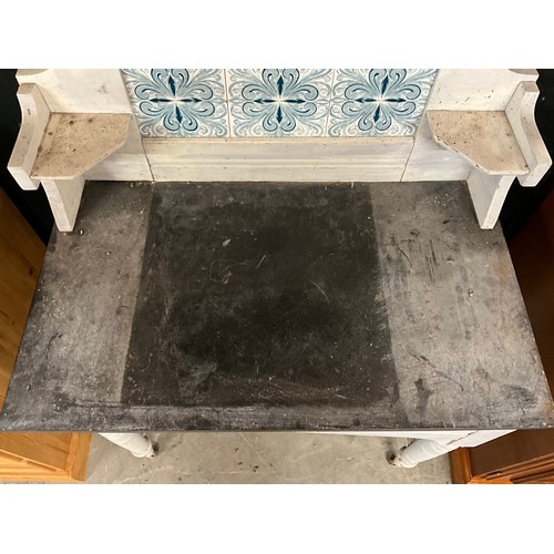 421 - PAINTED EDWARDIAN MARBLE TOP TILE BACK WASH STAND W30