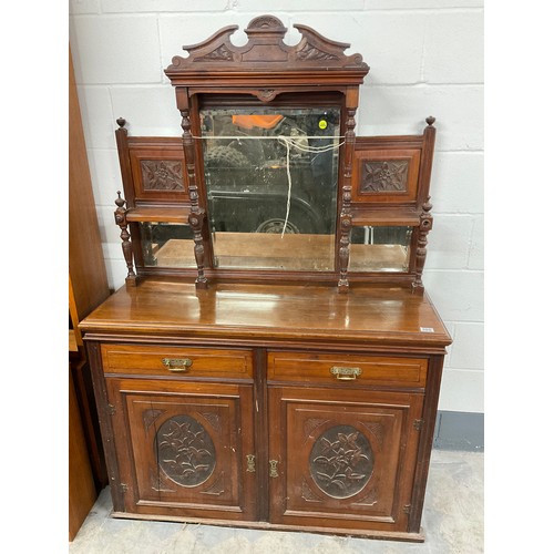 380 - EDWARDIAN RED WALNUT MIRROR BACKED SIDEBAORD A/F W47