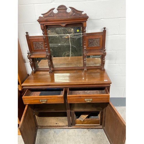 380 - EDWARDIAN RED WALNUT MIRROR BACKED SIDEBAORD A/F W47