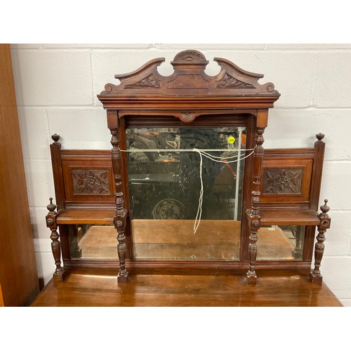 380 - EDWARDIAN RED WALNUT MIRROR BACKED SIDEBAORD A/F W47