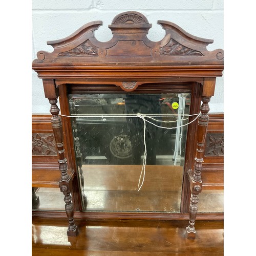 380 - EDWARDIAN RED WALNUT MIRROR BACKED SIDEBAORD A/F W47