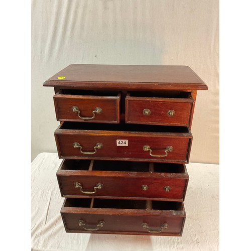 424 - VINTAGE MAHOGANY TWO OVER THREE CHEST WITH BRASS HANDLES H27