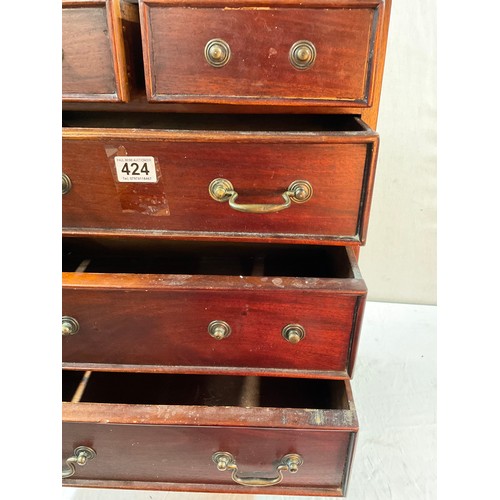 424 - VINTAGE MAHOGANY TWO OVER THREE CHEST WITH BRASS HANDLES H27