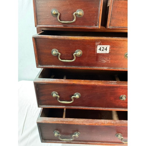 424 - VINTAGE MAHOGANY TWO OVER THREE CHEST WITH BRASS HANDLES H27