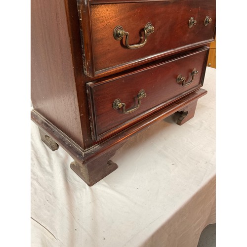 424 - VINTAGE MAHOGANY TWO OVER THREE CHEST WITH BRASS HANDLES H27