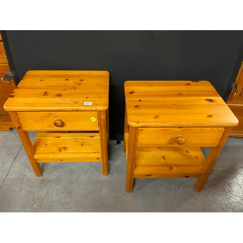 411 - PAIR OF MODERN PINE EFFECT BED SIDE TABLES WITH DRAWER AND SHELF TO BASE