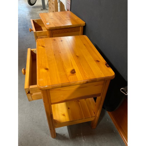 411 - PAIR OF MODERN PINE EFFECT BED SIDE TABLES WITH DRAWER AND SHELF TO BASE