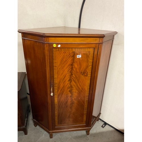 427 - LARGE EDWARDIAN MAHOGANY INLAID CORNER CUPBOARD  W41