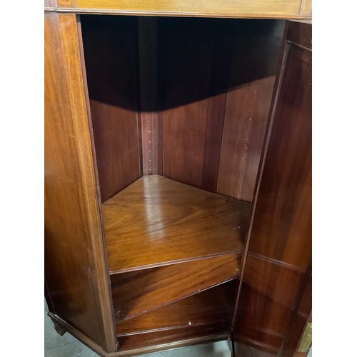 427 - LARGE EDWARDIAN MAHOGANY INLAID CORNER CUPBOARD  W41