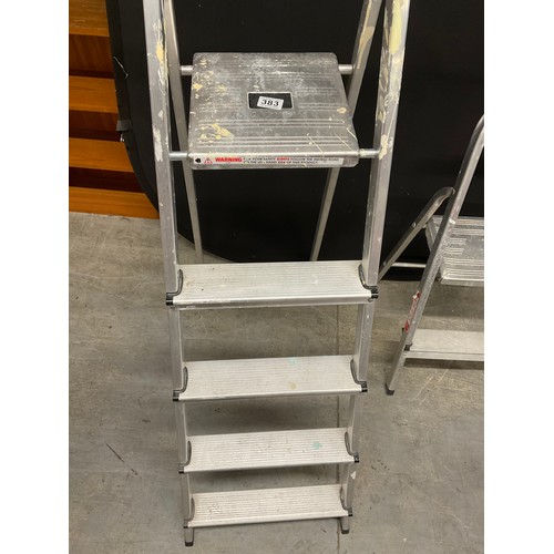 383 - TWO MODERN ALUMINIUM STEP LADDERS SMALL H37