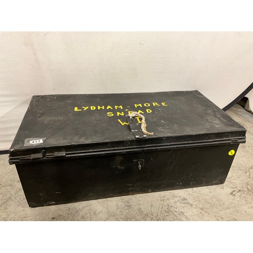 417 - VINTAGE METAL TRUNK WITH CARRYING HANDLES  W34