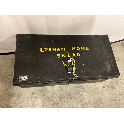 417 - VINTAGE METAL TRUNK WITH CARRYING HANDLES  W34