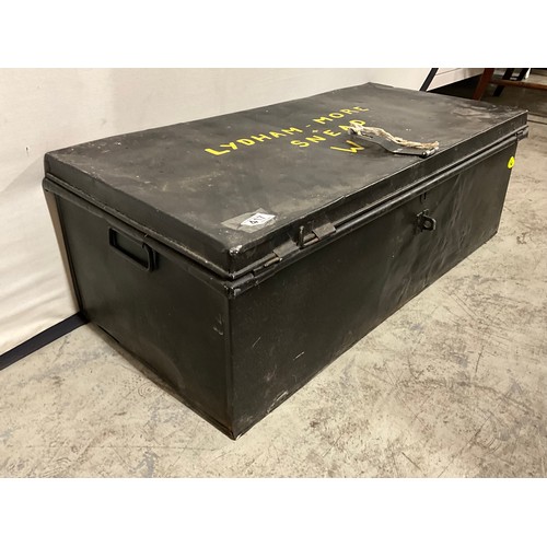 417 - VINTAGE METAL TRUNK WITH CARRYING HANDLES  W34