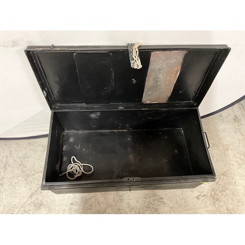 417 - VINTAGE METAL TRUNK WITH CARRYING HANDLES  W34