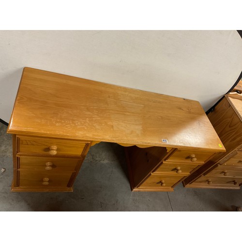 414 - MODERN PINE SIX DRAWER KNEE HOLE DRESSING TABLE W56