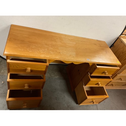 414 - MODERN PINE SIX DRAWER KNEE HOLE DRESSING TABLE W56