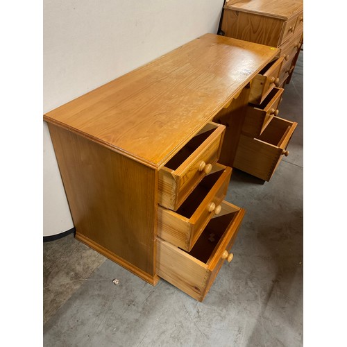 414 - MODERN PINE SIX DRAWER KNEE HOLE DRESSING TABLE W56