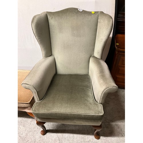 415 - PARKER KNOLL MODERN GREEN UPHOLSTERED WING BACK ARM CHAIR H41
