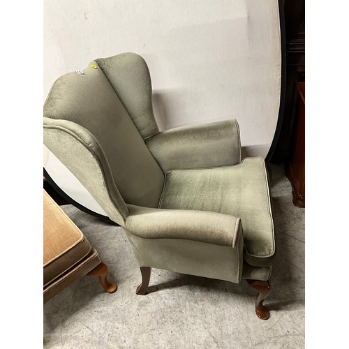 415 - PARKER KNOLL MODERN GREEN UPHOLSTERED WING BACK ARM CHAIR H41