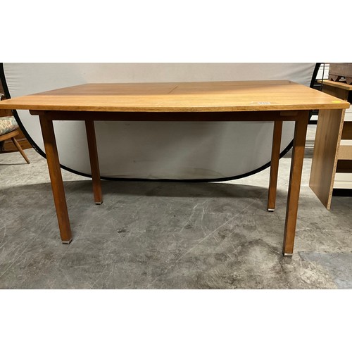 416 - VINTAGE TEAK EXTENDING DINING TABLE( EXTENDED W28