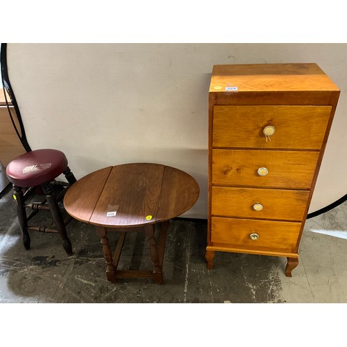 VINTAGE FOUR DRAWER BEDROOM CHEST, SMALL OAK DROP LEAF TABLE, TURNED