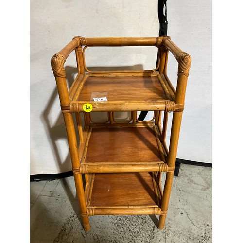 TWO SETS OF WICKER BOOK CASES, ROUND GLASS TOP COFFEE TABLE AND THREE