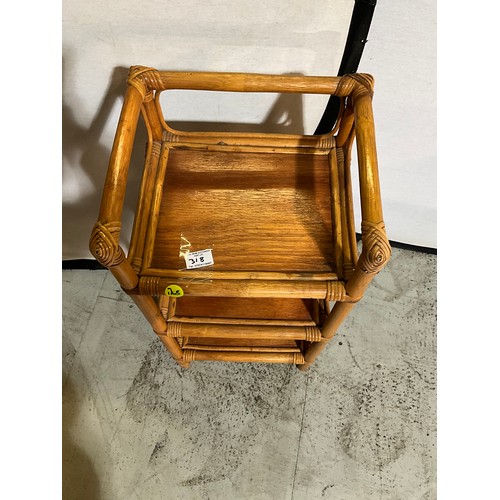 TWO SETS OF WICKER BOOK CASES, ROUND GLASS TOP COFFEE TABLE AND THREE