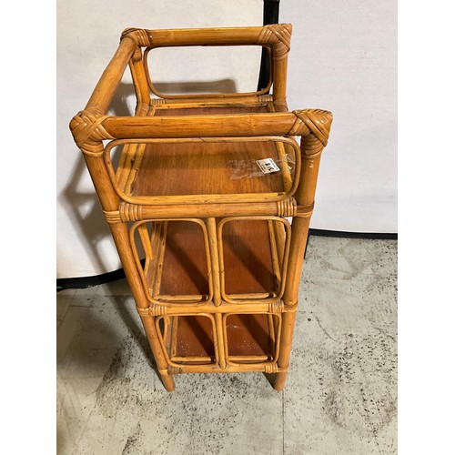 TWO SETS OF WICKER BOOK CASES, ROUND GLASS TOP COFFEE TABLE AND THREE