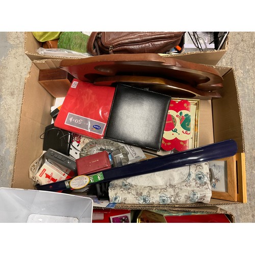 51 - THREE BOXES OF ODDS TO INCLUDE COLLECTABLE TINS, PHOTO FRAMES ETC