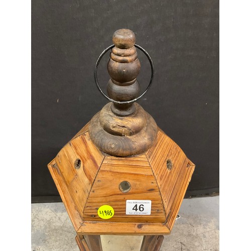 46 - WOODEN GLAZED HANGING CANDLE LAMP